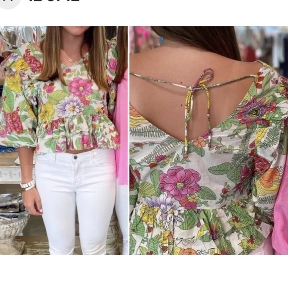 Love The Label Mitzie Floral Ruffle Blouse Romantic Feminine Sz XS Cottagecore - Picture 3 of 16